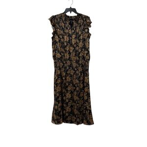 White House Black Market Black and Tan Floral Midi Dress